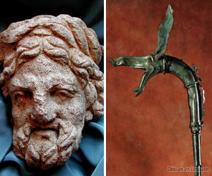 Tête sculptée et carnyx découverts en 2003 et 2004