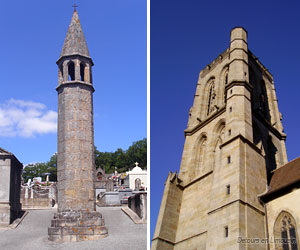 Lanterne des morts et église du Moutier